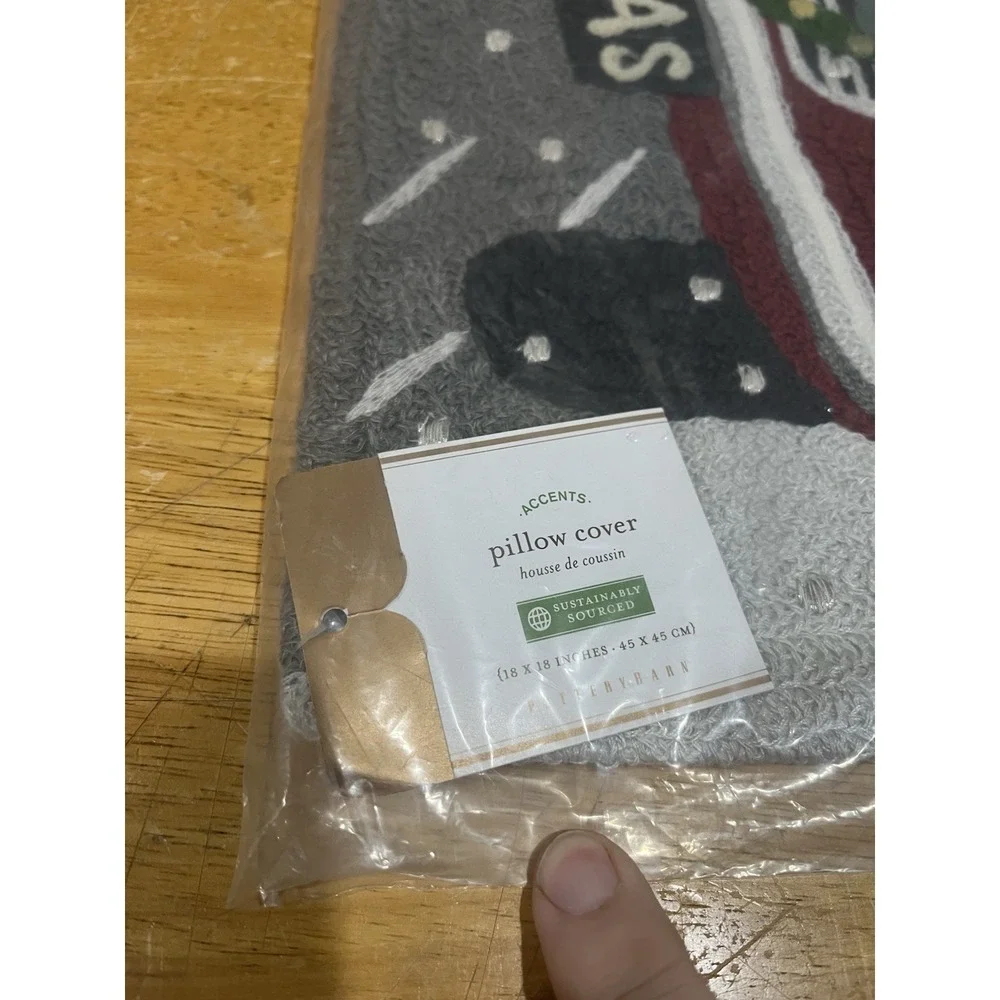 NEW Pottery Barn‎ Road Trip Santa Crewel Embroidered Pillow Cover, Christmas